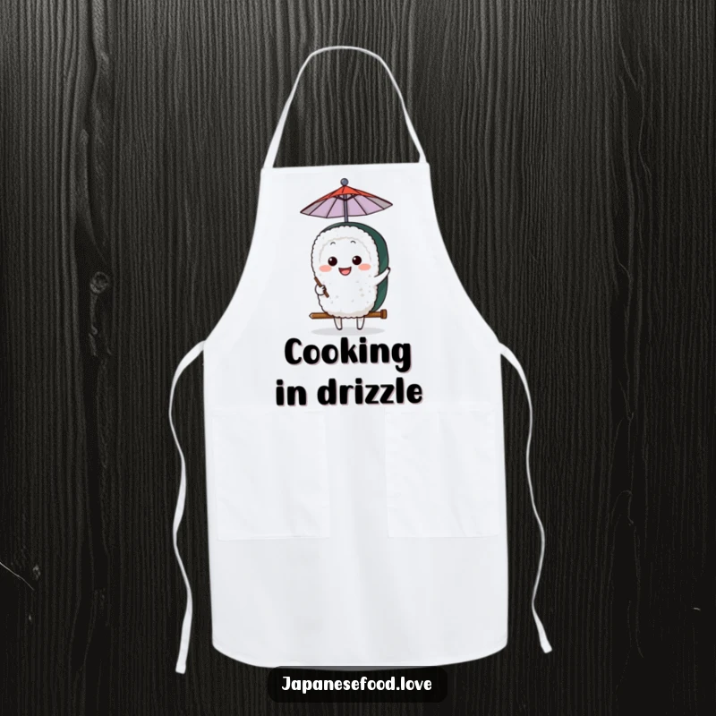 Funny Sushi Umbrella Apron: A grinning sushi character humorously holds an umbrella, making kitchen tasks more entertaining.