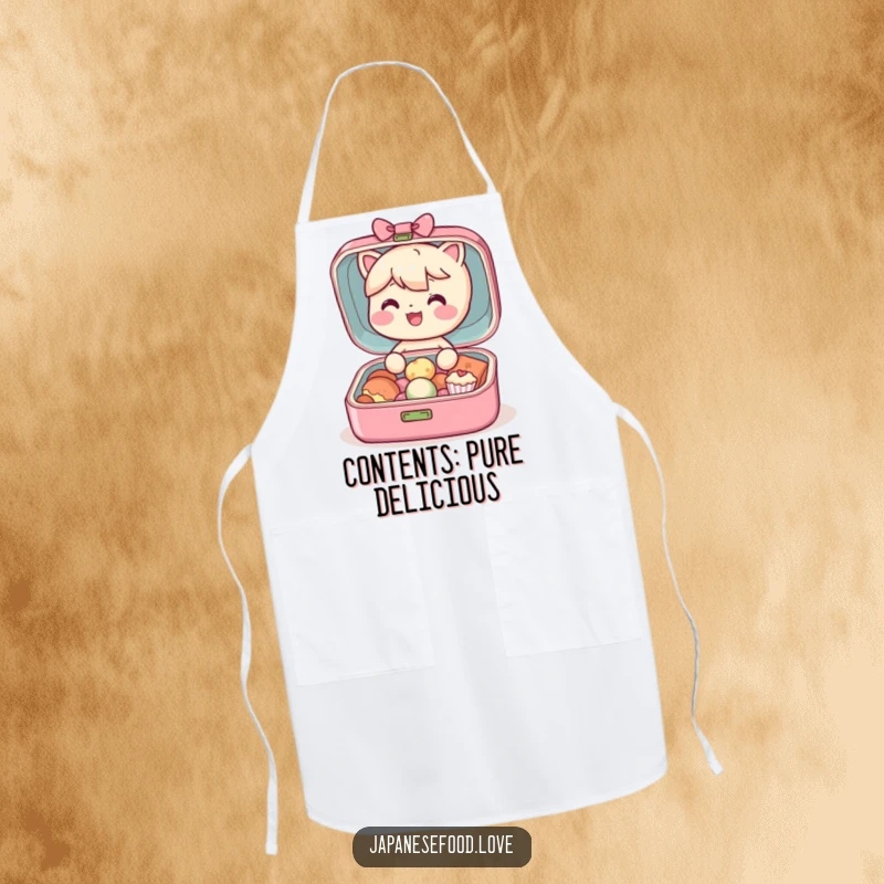 Funny Bento Box Apron: A cheerful character is depicted, ready to reveal its delicious tiny treats, making cooking more enjoyable.