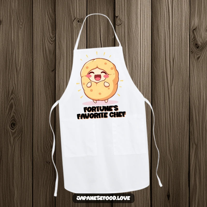 Funny Apron showing a giant fortune cookie character laughing heartily, perfect for kitchen fun and staying clean.