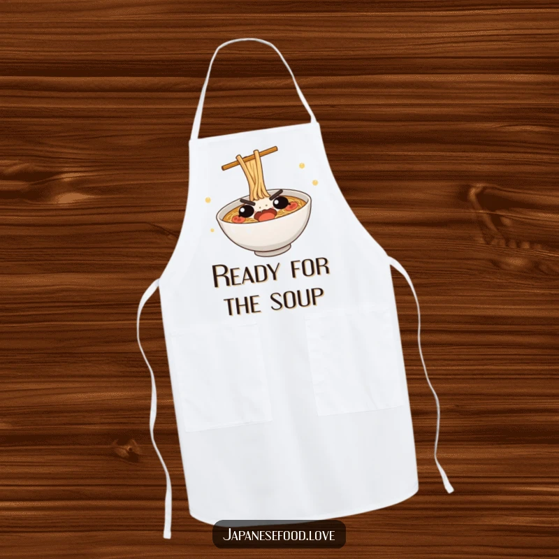 Funny Ramen Dive Apron: A cute ramen bowl determinedly diving, adding humor to kitchen tasks.
