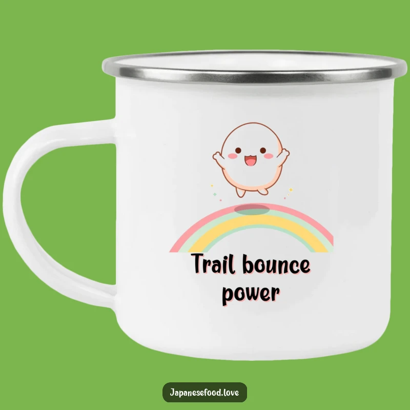 Funny Dancing Mochi Camping Mug: Adventure on a Rainbow with Hilarious Flair