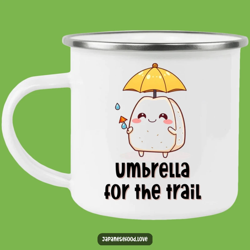 Funny Onigiri & Raindrop Buddy Camping Mug: Adventure in Every Sip
