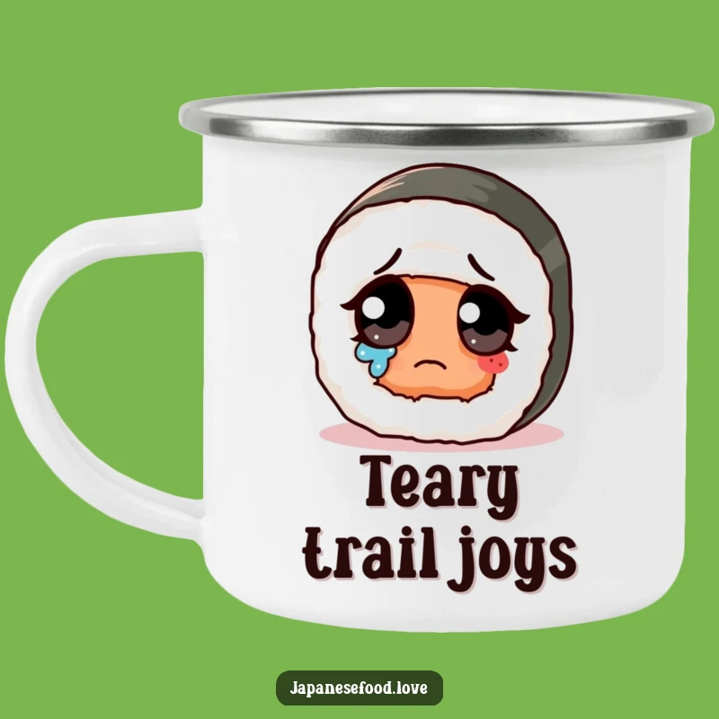Funny Sad Sushi Roll Camping Mug: Tears and Sips on the Go