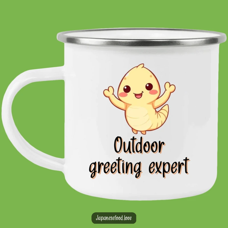 Funny Waving Tempura Shrimp Camping Mug - Outdoor Seafood Humor Cup
