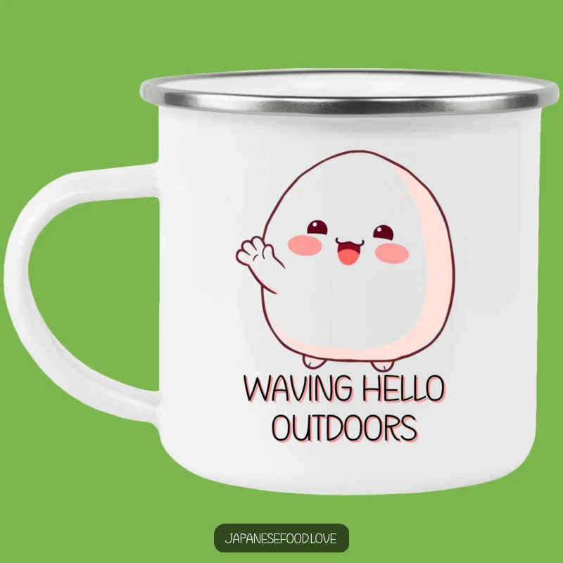 Funny Onigiri Wave Camping Mug: Friendly Greetings for Outdoor Adventures