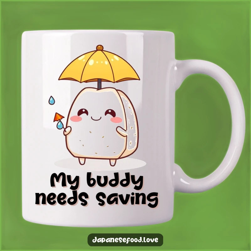 Funny Onigiri & Raindrop Buddy Mug: Adorable Comforting Gift for Rainy Days