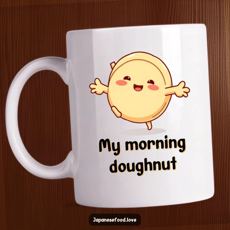 Funny mug featuring a grinning steamed bun character joyfully performing a cartwheel with its doughy arms, spreading laughter.