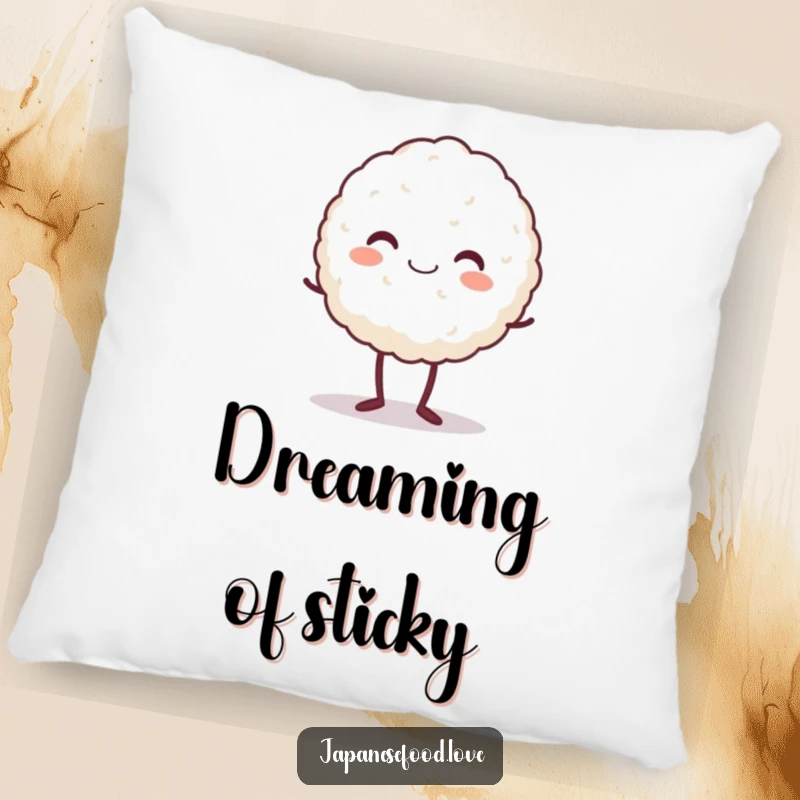Funny pillow featuring a beaming rice ball character standing on tiptoe, offering comfort and a cheerful decorative accent.
