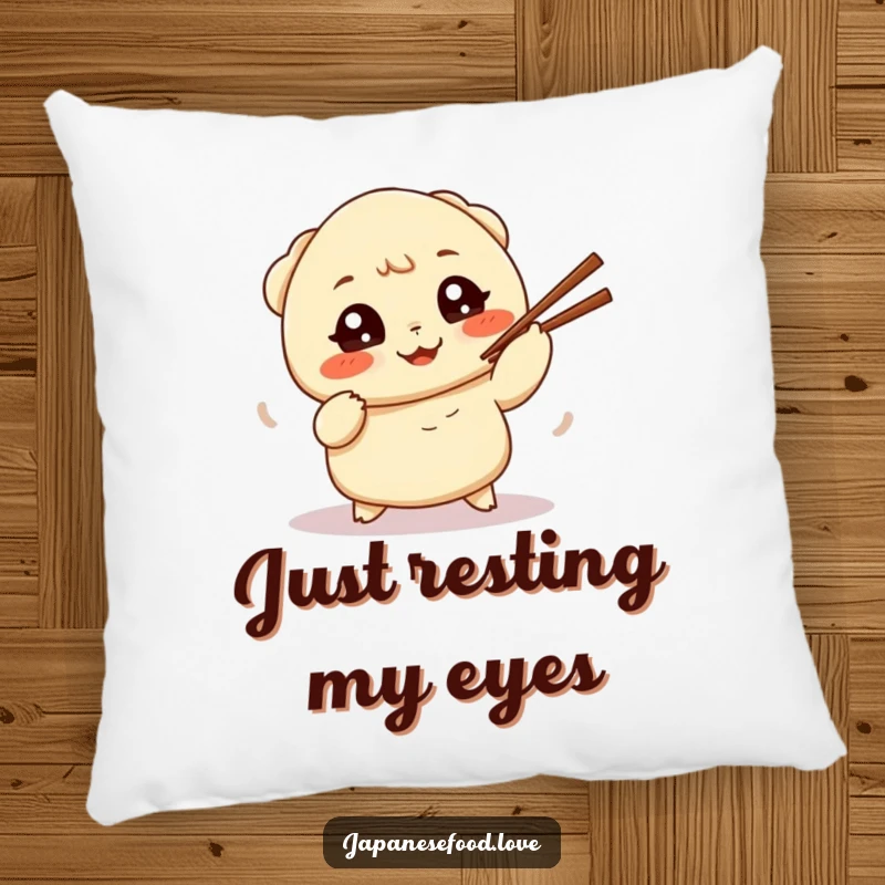 Funny pillow featuring a cute dumpling hilariously attempting to juggle chopsticks, bringing soft comfort and playful charm.