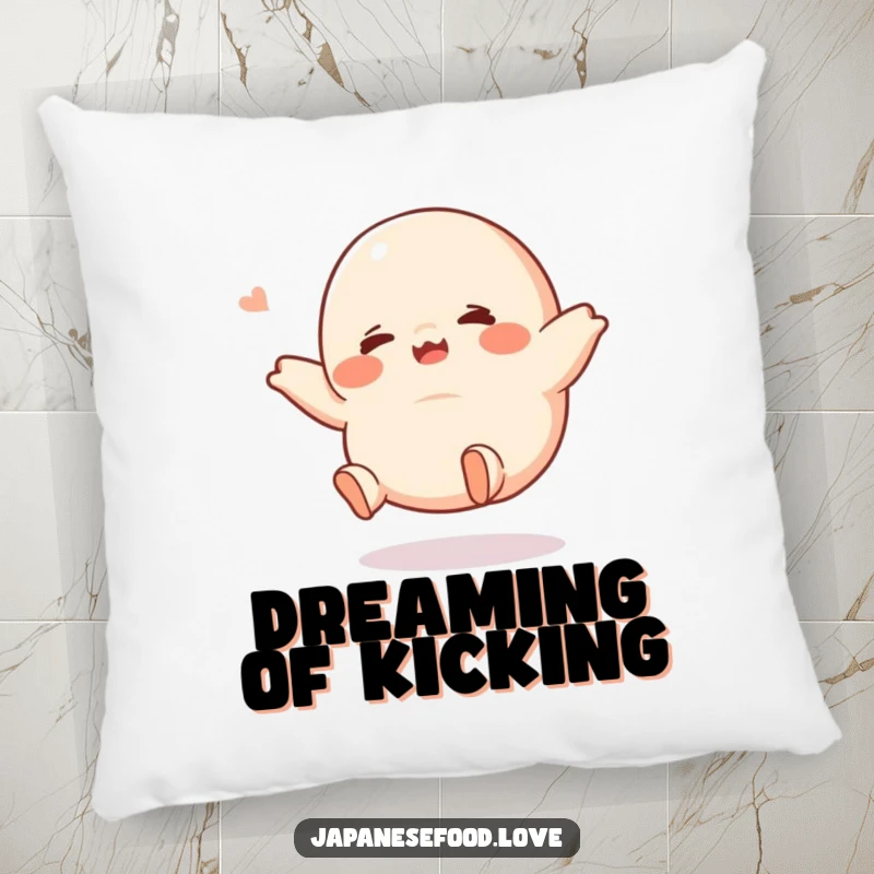 Funny giggling dumpling pillow, a plush character with tiny legs kicking joyfully, offering comfort and humor, a delightful funny gift.