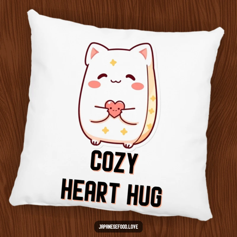 Funny Taiyaki pillow with a smiling pastry character giving a small heart to another, ideal for couch decor.