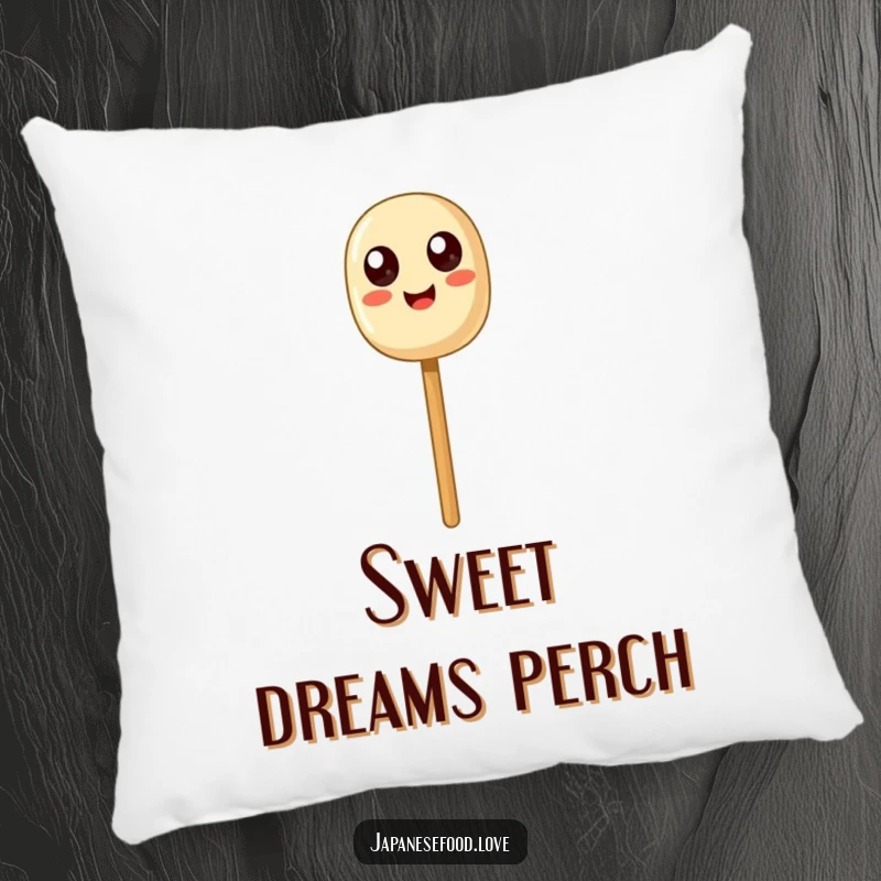 Funny Dango Balance Pillow: A happy dango skewer with exaggerated eyes humorously balancing on a chopstick.