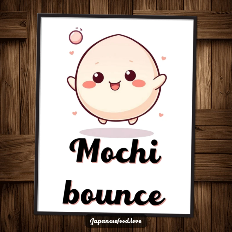 Funny Digital Art Print of a cheerful mochi character bouncing energetically like a rubber ball, embodying pure joy and playful spirit.