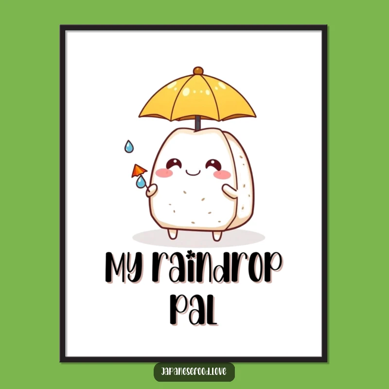 Funny Onigiri & Raindrop Buddy Digital Art: Instant Cheerful Decor for Your Space