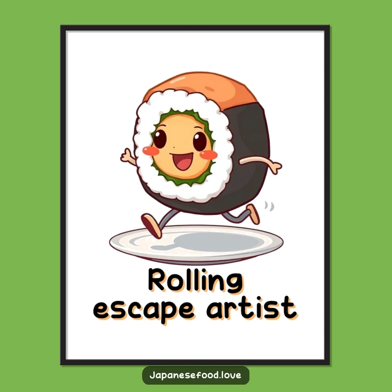 Funny Sushi Roll Sprint Digital Art: Hilarious Foodie Print