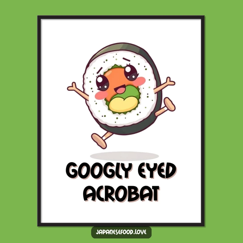 Funny Sushi Roll Cartwheel Digital Art Print: Instant Whimsy for Your Walls