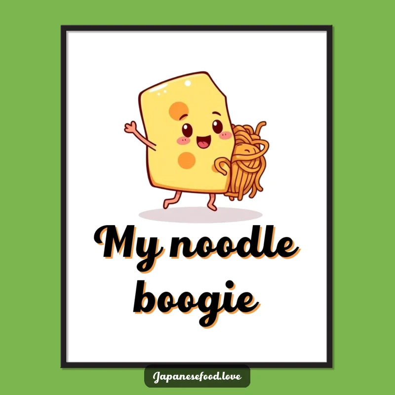 Funny Dancing Cheese & Noodle Digital Art: Instant Joyful Decor for Food Lovers