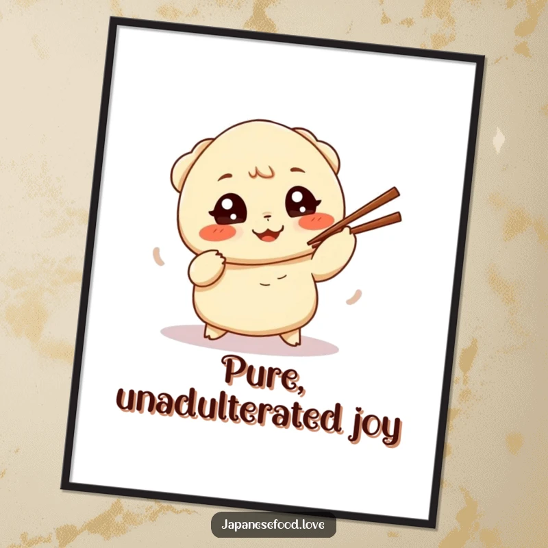 Funny digital art print of a determined dumpling hilariously attempting to juggle chopsticks, perfect for framing.