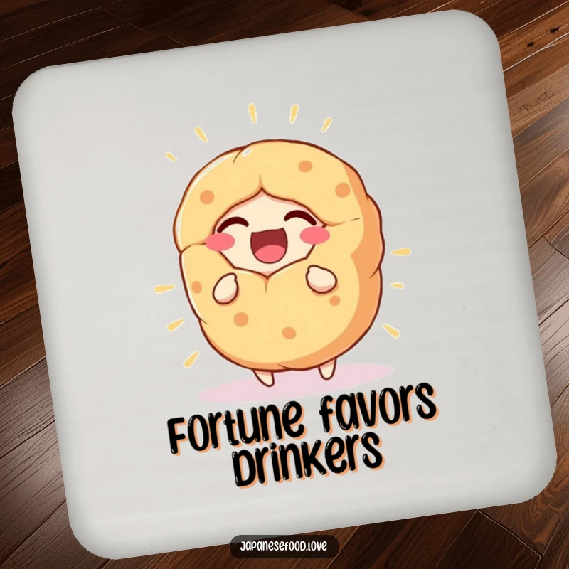 Funny Drink Coaster with a giant fortune cookie character laughing heartily, adding a cheerful and humorous touch to surfaces.