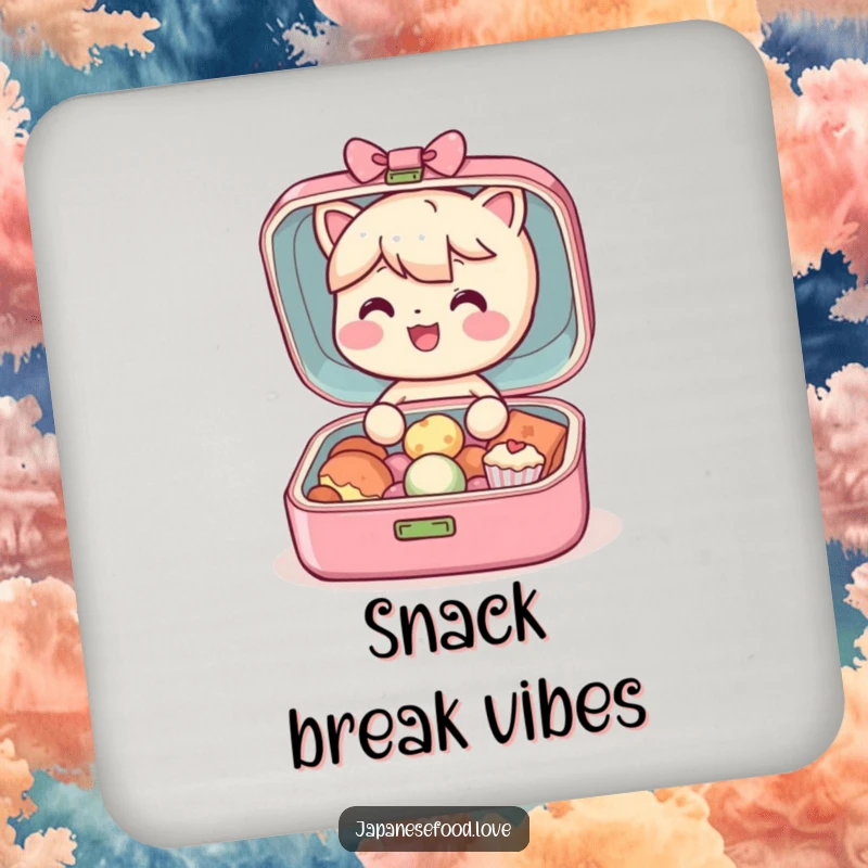 Funny Bento Box Coaster: A happy bento box character displaying its tiny treats, adding a humorous touch to drink protection.