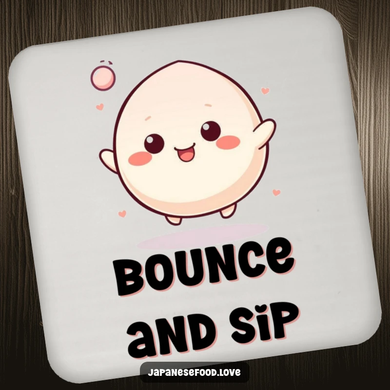 Funny Drink Coaster featuring a cheerful mochi character bouncing like a rubber ball, perfect for adding a fun and energetic touch.