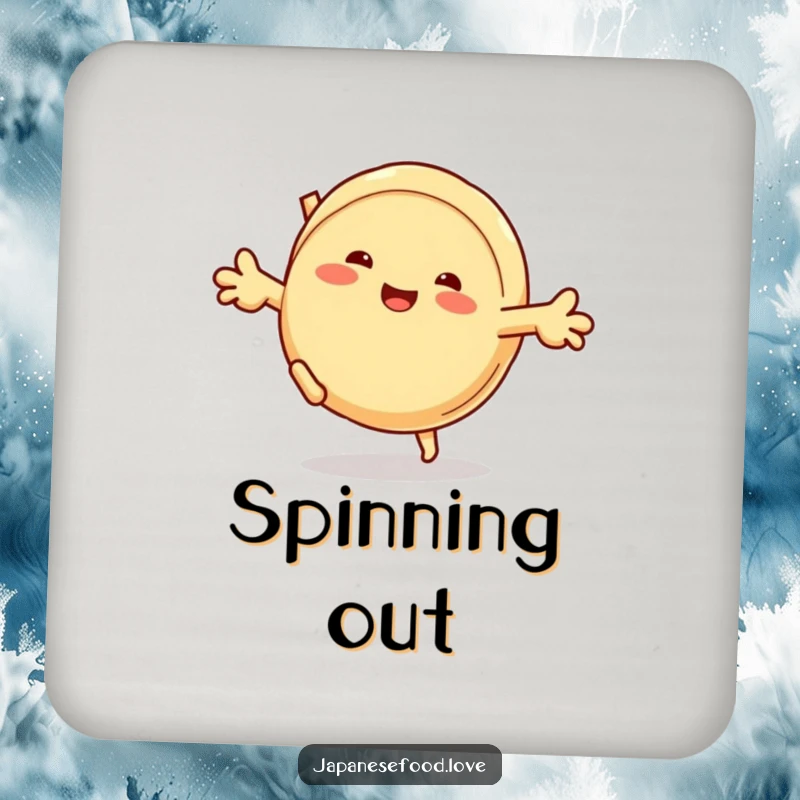 Funny drink coaster showcasing a grinning steamed bun character enthusiastically cartwheeling, protecting surfaces with doughy delight.