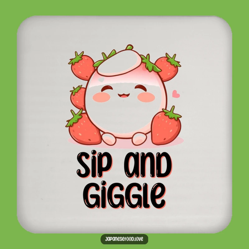 Funny Strawberry Mochi Coaster: Giggling Character Protection, Small Gift
