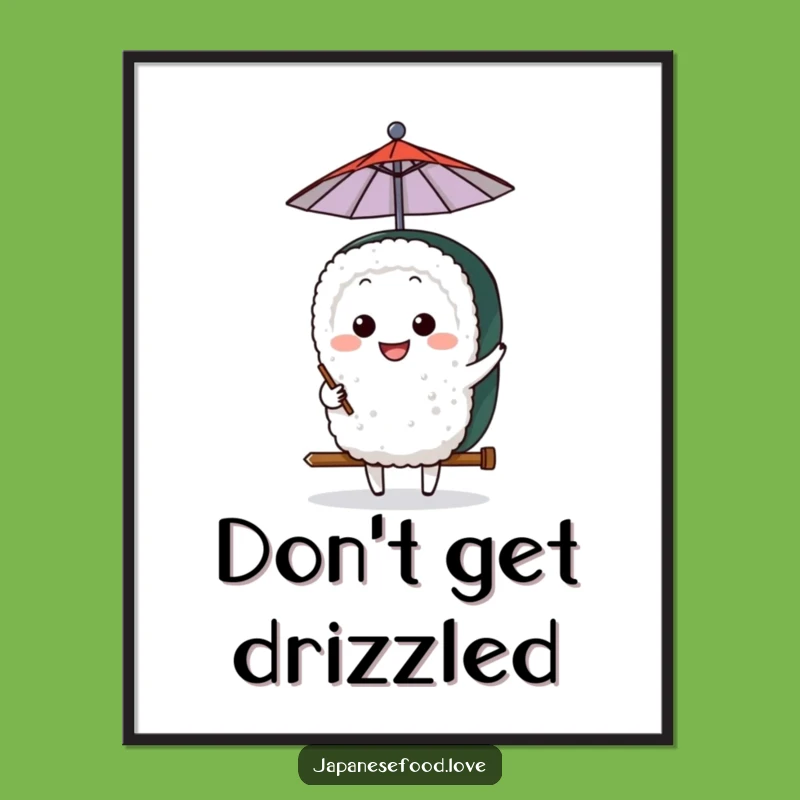 Funny Sushi Umbrella Art Poster: Grinning Character, Whimsical Decor, Perfect Funny Gift