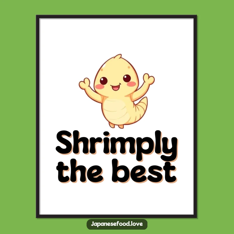 Funny Waving Tempura Shrimp Poster - Lively Seafood Art Print