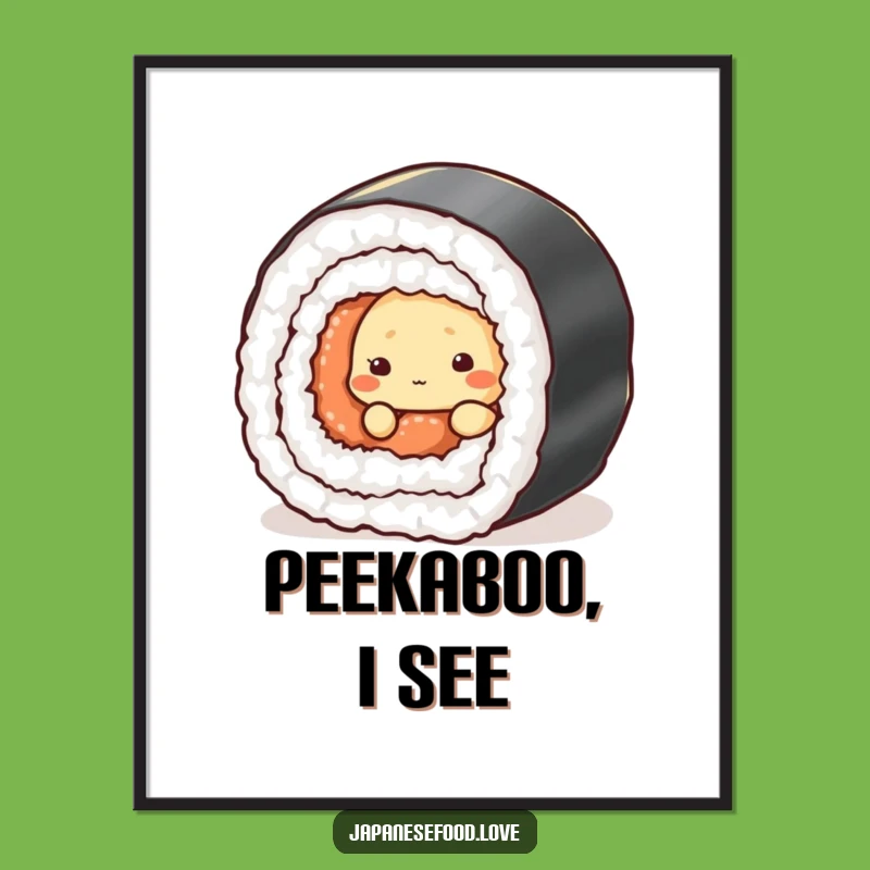 Funny Shy Tempura Poster - Quirky Sushi Character Wall Art for Foodie Spaces