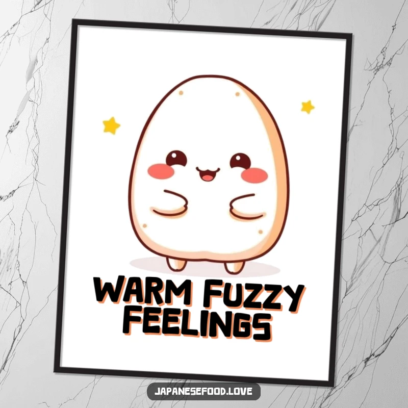 Funny Poster print of a cheerful onigiri character offering a warm, inviting embrace, creating a heartwarming and humorous scene.