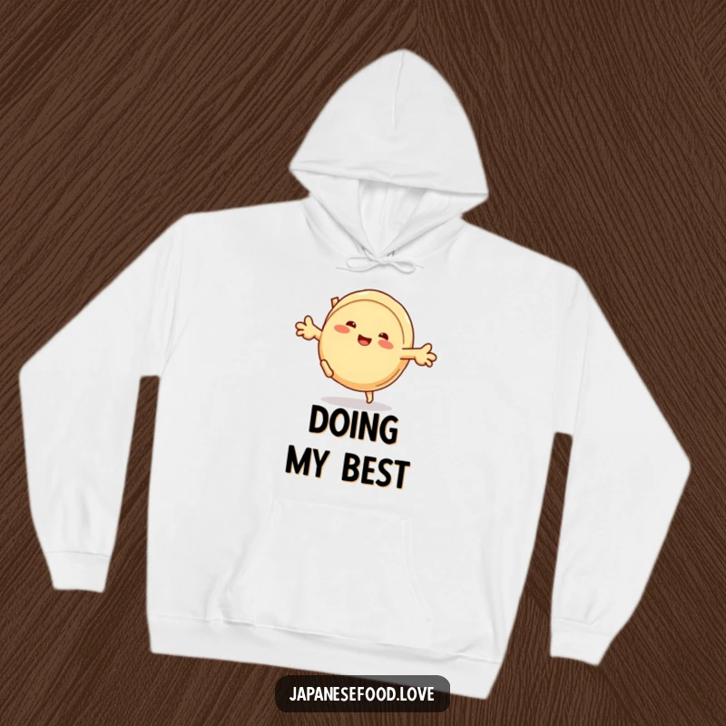 Funny hoodie featuring a happy steamed bun character mid-cartwheel, a perfect blend of cozy comfort and hilarious doughy action.