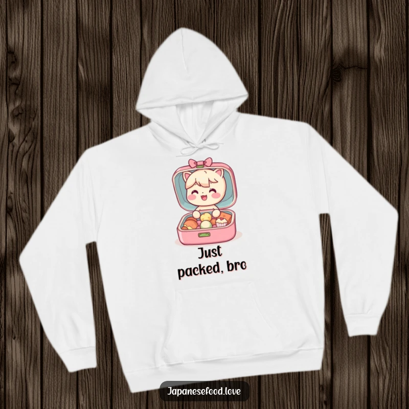 Funny Bento Box Hoodie: A happy, smiling character revealing its hidden stash of tiny, delicious treats, offering comfort and humor.