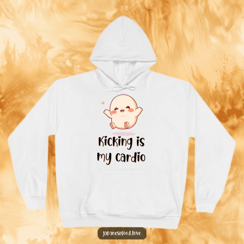 Funny giggling dumpling hoodie, featuring a character with tiny legs kicking in the air, perfect for cozy, humorous moments and as a funny gift.