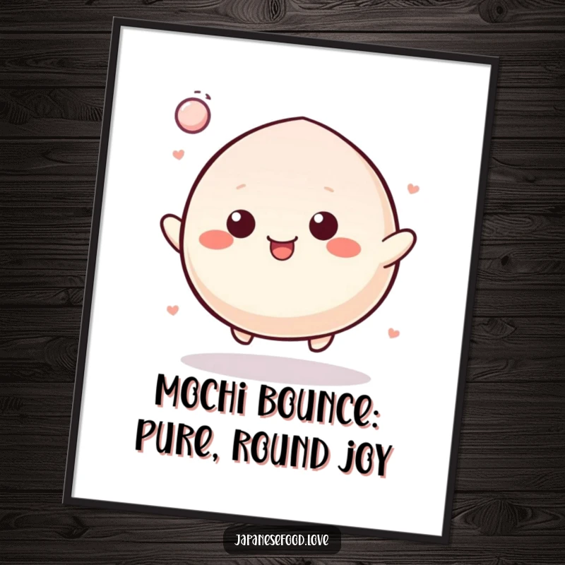 Funny Free Printable Wall Art of a cheerful mochi character bouncing with incredible energy like a rubber ball.
