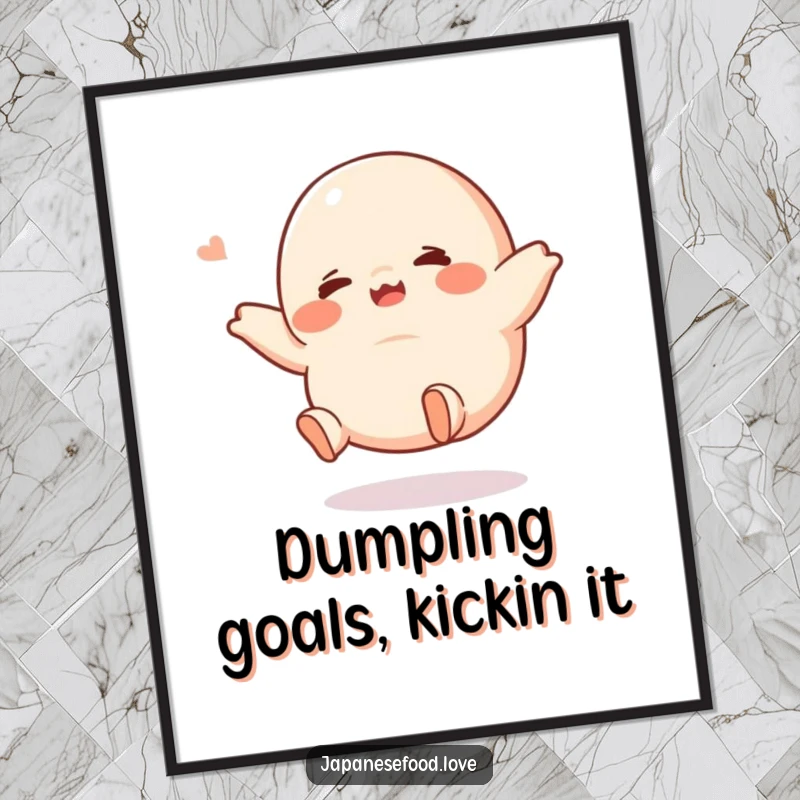 Funny Free Printable Wall Art: a giggling dumpling with tiny legs kicking playfully in the air, bringing joyful energy.