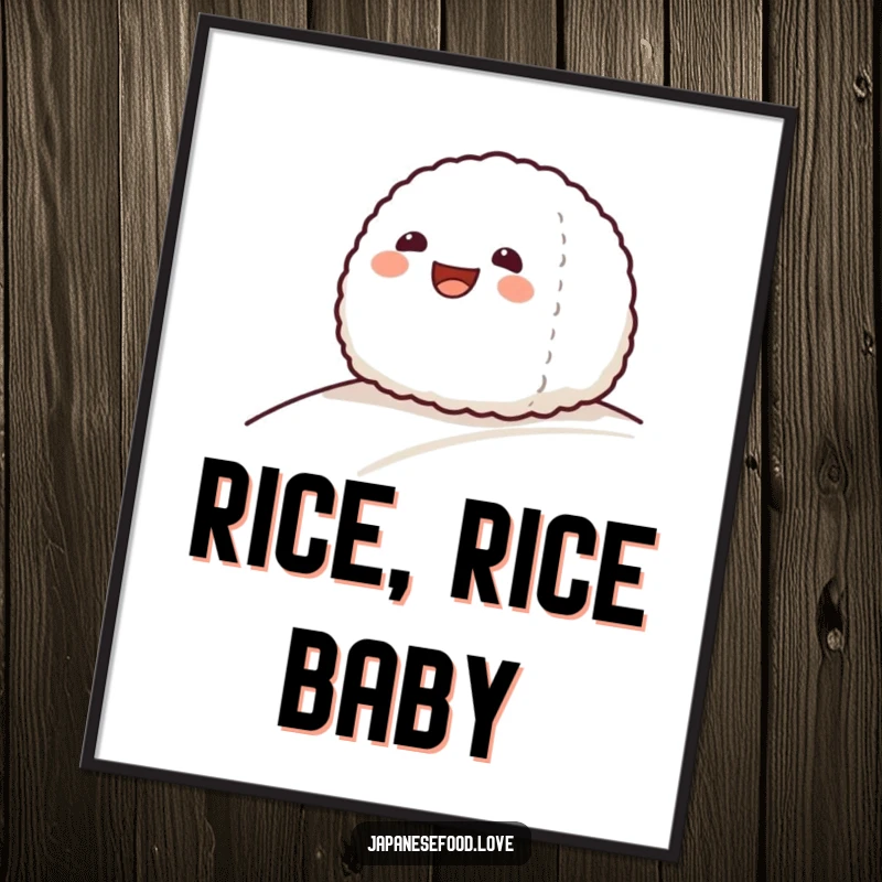 Funny Free Printable Wall Art: A grinning onigiri rice ball with a happy expression sliding down a smooth hill.