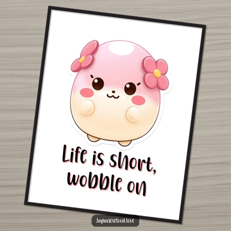 Funny Free Printable Wall Art: A cute mochi character comically wobbling with pure, unadulterated delight and happiness.