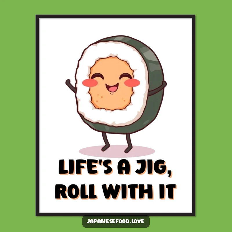 Free Printable Sushi Art: Dancing Roll Downloadable Poster, Funny Food Decor