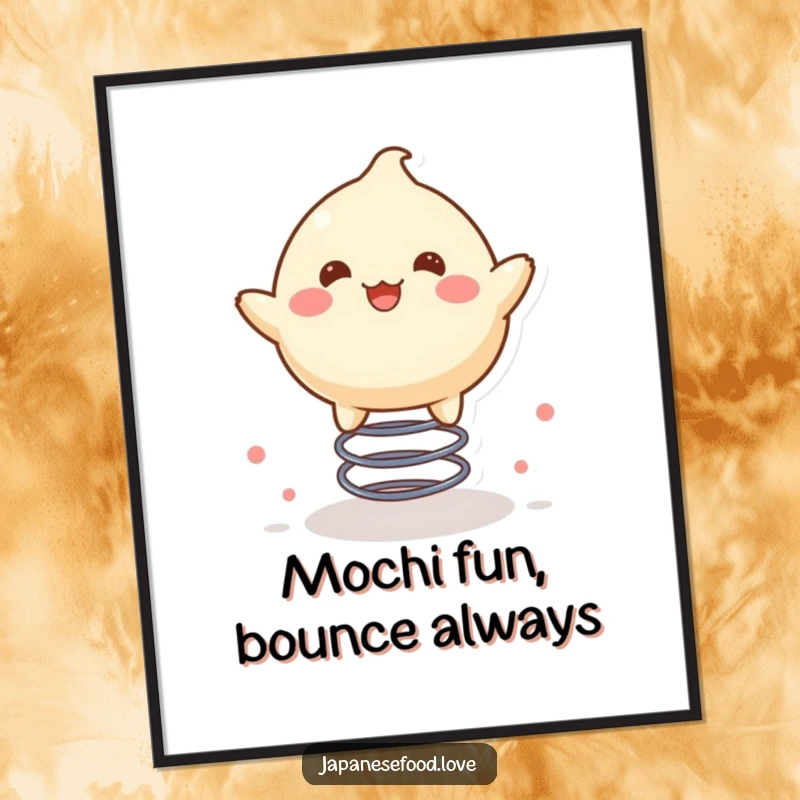 Funny Free Printable Wall Art: A delighted mochi character happily bouncing on a spring, adding cute and fun decor, downloadable.