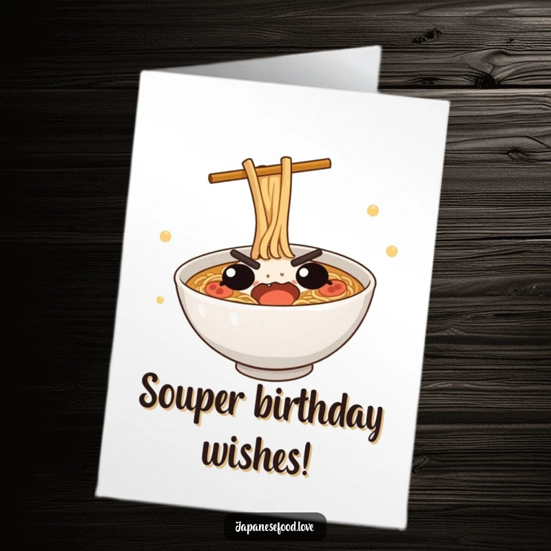 Funny Free Printable Birthday Card: Determined Ramen Bowl Doing a Dive