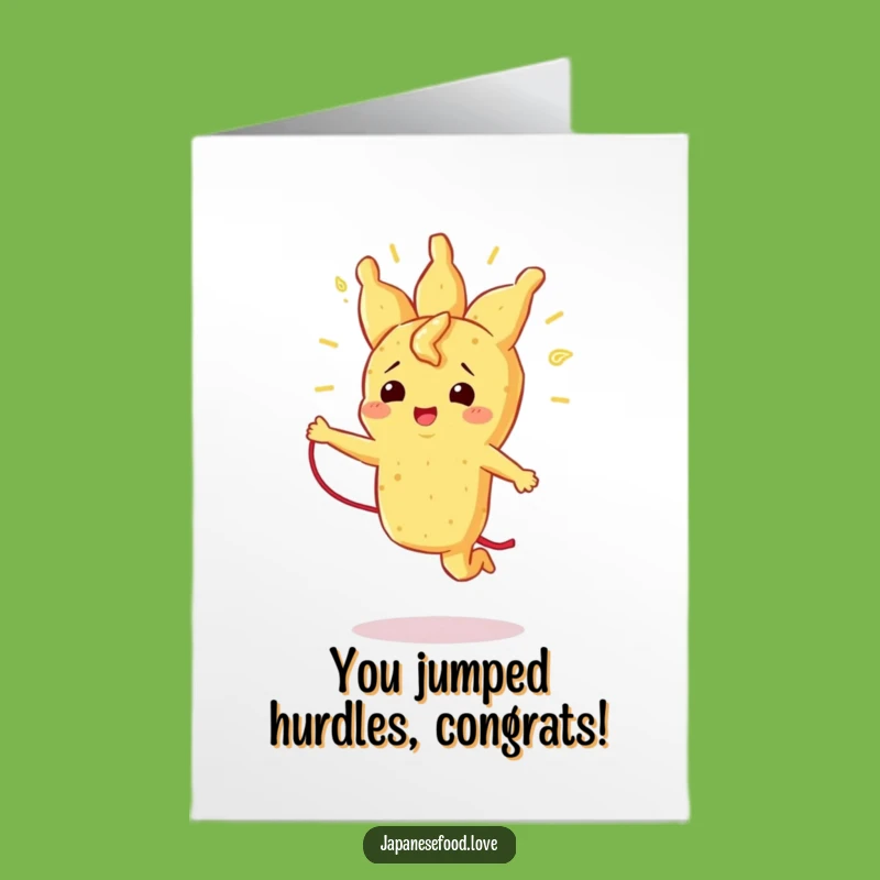 Free Printable Congrats Card: Jumping Tempura! Celebrate Achievements with a Funny Downloadable.