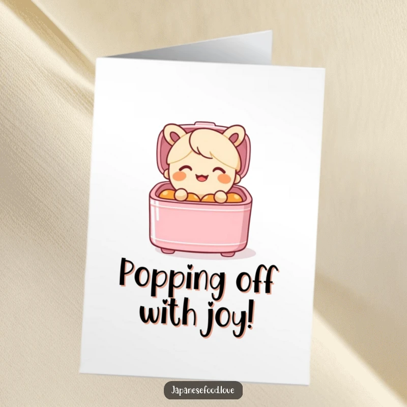 Funny Free Printable Congratulations Card: A smiling bento box character emerges with surprise from its lid.