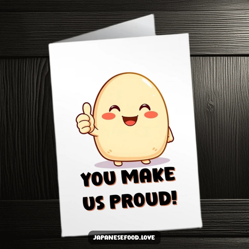 Funny Free Printable Congratulations Card showing a joyous onigiri character giving a big thumbs up, perfect for celebrating achievements.