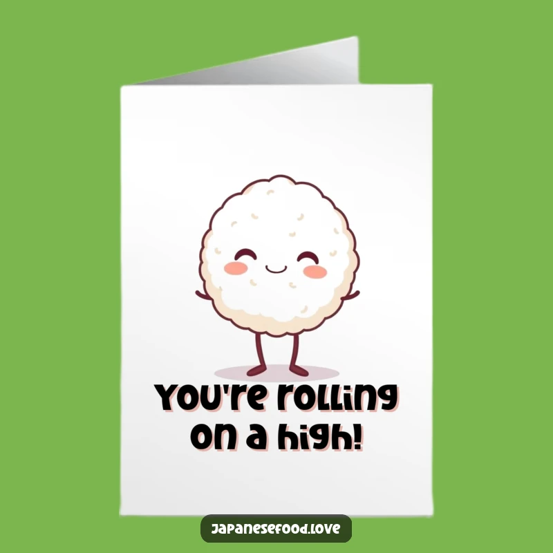 Free Printable Congrats Card: Joyful Rice Ball on Tiptoe, Downloadable