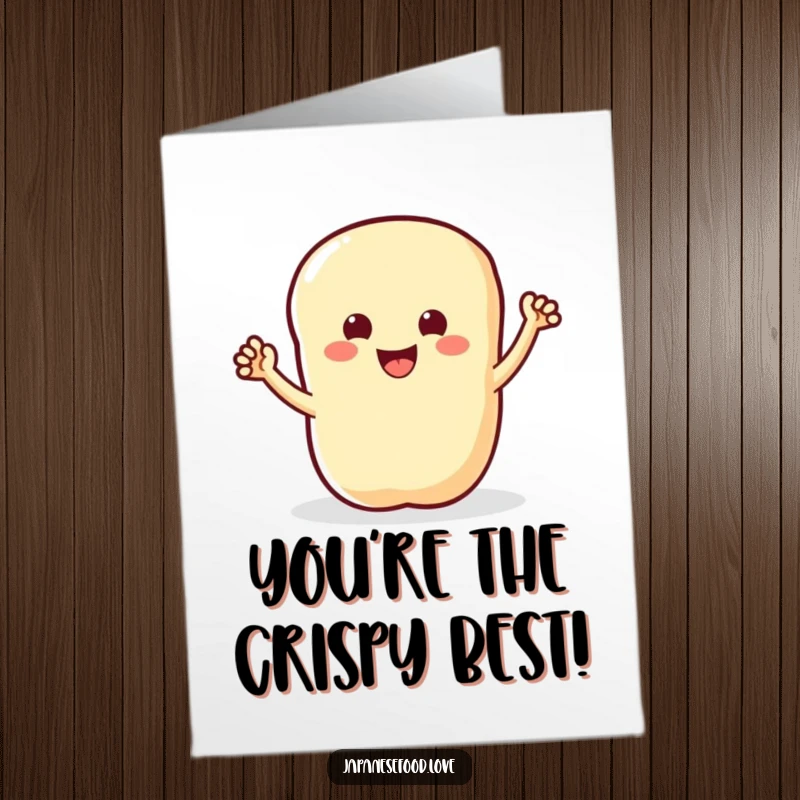 Funny Free Printable Tempura Congratulations Card: A smiling tempura piece enthusiastically waving its tiny arms, celebrating a milestone.
