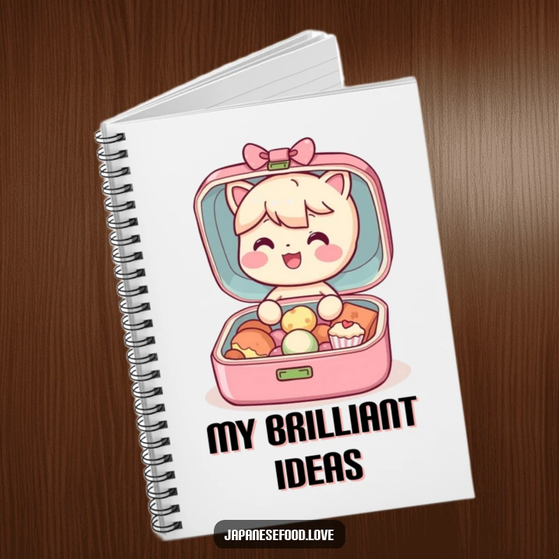 Funny Bento Box Notebook: A happy character peeks out from a bento box, revealing tiny treats, inspiring creative writing.