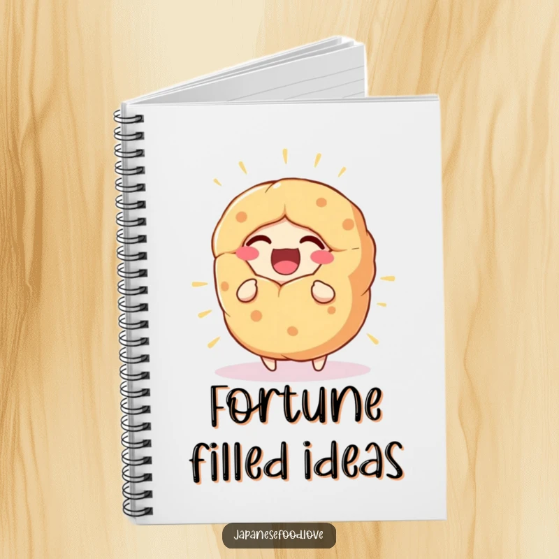 Funny Notebook with a giant fortune cookie character laughing heartily, ideal for jotting down notes with joy.