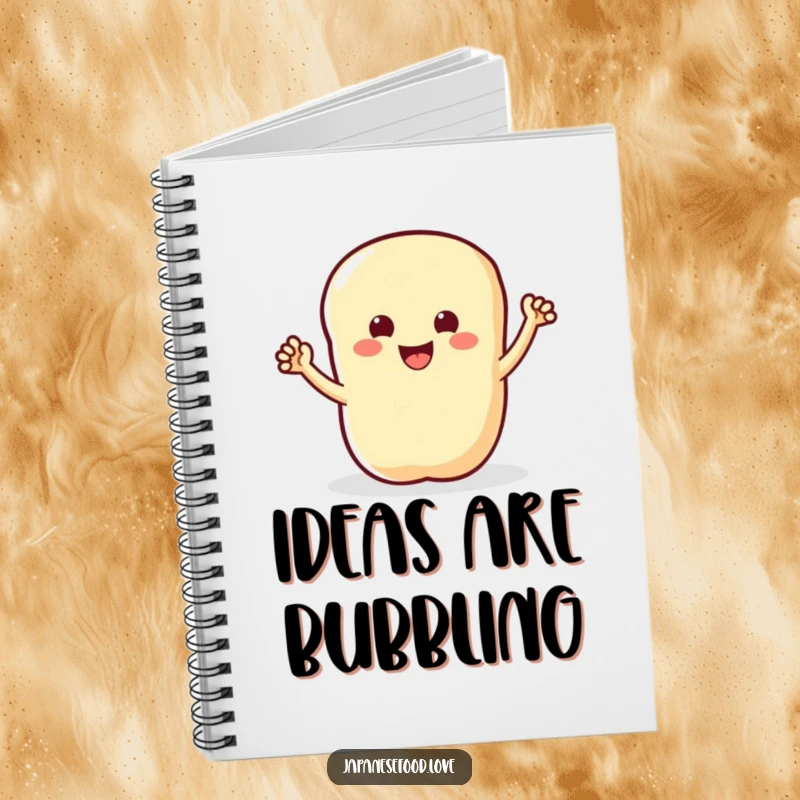 Funny notebook featuring a happy tempura piece enthusiastically waving its tiny arms, ideal for notes and sketches.