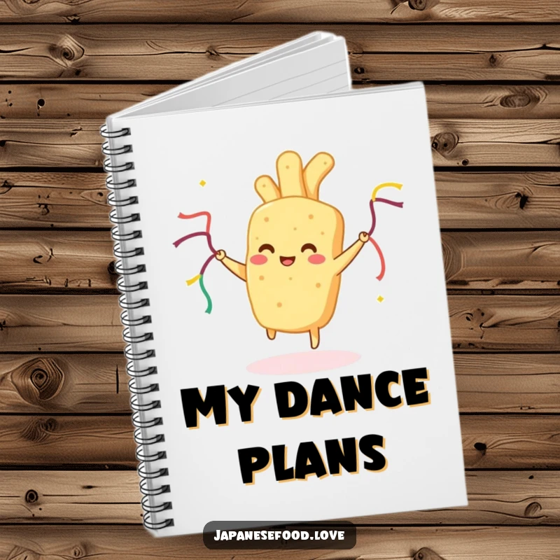 Funny Tempura Notebook: Happy fried food dancing with streamers on a journal, perfect for humorous note-taking and doodling.